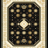 Ultra Soft Area Rug, Non Slip, Stain Resistant, Washable Area Rugs for Living Room, Bedroom, Rustic Gold Geometric Medallion Design(Black)