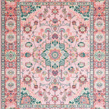 Ultra Soft Area Rug, Non Slip, Stain Resistant, Washable Area Rugs for Living Room, Bedroom, Elegant Medallion Rose Palette(Pink)