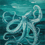 Ultra Soft Area Rug, Non Slip, Stain Resistant, Washable Area Rugs for Living Room, Bedroom, Marine Life Inspired with Abstract Octopus and School of Fish Design(Blue)