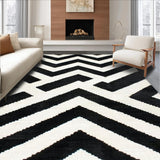 Ultra Soft Area Rug, Non Slip, Stain Resistant, Washable Area Rugs for Living Room, Bedroom, Contemporary Monochrome Zigzag Runner Rug with Sharp Angular Stripes(Black)
