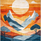 Ultra Soft Area Rug, Non Slip, Stain Resistant, Washable Area Rugs for Living Room, Bedroom, Stylish Ombre Mountain Scene(Orange)