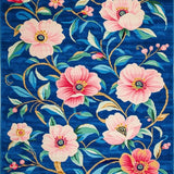 Ultra Soft Area Rug, Non Slip, Stain Resistant, Washable Area Rugs for Living Room, Bedroom, Lively Floral Tiled Motif(Blue)