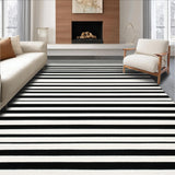 Ultra Soft Area Rug, Non Slip, Stain Resistant, Washable Area Rugs for Living Room, Bedroom, Modern Contrast Two Tone Linear Textile With Alternating Band Design(Black)