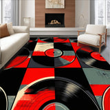 Ultra Soft Area Rug, Non Slip, Stain Resistant, Washable Area Rugs for Living Room, Bedroom, Bold Retro Circular Music Motif(Black)