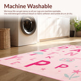 Ultra Soft Area Rug, Non Slip, Stain Resistant, Washable Area Rugs for Living Room, Bedroom, Bright Playful Round Letter Design(Pink)