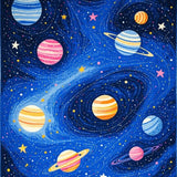 Ultra Soft Area Rug, Non Slip, Stain Resistant, Washable Area Rugs for Living Room, Bedroom, Playful Solar System Graphic Style(Blue)