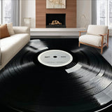 Ultra Soft Area Rug, Non Slip, Stain Resistant, Washable Area Rugs for Living Room, Bedroom, Retro Vinyl Record Aesthetic(Black)