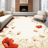 Ultra Soft Area Rug, Non Slip, Stain Resistant, Washable Area Rugs for Living Room, Bedroom, Radiant Bloom Area Beige & Crimson Abstract Floral Design(Red)