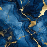 Ultra Soft Area Rug, Non Slip, Stain Resistant, Washable Area Rugs for Living Room, Bedroom, Sophisticated Gold Accented Pattern(Blue)