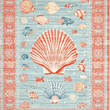 Ultra Soft Area Rug, Non Slip, Stain Resistant, Washable Area Rugs for Living Room, Bedroom, Whimsical Teal Coastal Motif(Red)