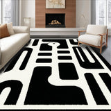 Ultra Soft Area Rug, Non Slip, Stain Resistant, Washable Area Rugs for Living Room, Bedroom, Rustic Off-White Twisted Graphics(Black)
