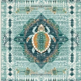 Ultra Soft Area Rug, Non Slip, Stain Resistant, Washable Area Rugs for Living Room, Bedroom, Teal and Orange Surfboard Rug With Stylized Turtle and Flow Lines(Blue)