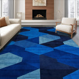 Ultra Soft Area Rug, Non Slip, Stain Resistant, Washable Area Rugs for Living Room, Bedroom, Modern Geometric Entryway Carpet with Artistic Navy Hexagon Pattern(Blue)