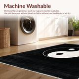 Ultra Soft Area Rug, Non Slip, Stain Resistant, Washable Area Rugs for Living Room, Bedroom, Monochrome Circular Geometric Motif(Black)