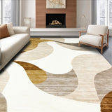 Ultra Soft Area Rug, Non Slip, Stain Resistant, Washable Area Rugs for Living Room, Bedroom, Chic Area with Artistic Beige and Coffee Swirl Design(Beige)
