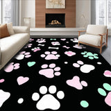 Ultra Soft Area Rug, Non Slip, Stain Resistant, Washable Area Rugs for Living Room, Bedroom, Playful Colorful Paw Print Motif(Black)