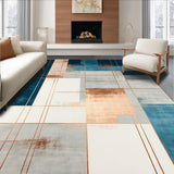 Ultra Soft Area Rug, Non Slip, Stain Resistant, Washable Area Rugs for Living Room, Bedroom, Modern Metallic Accents with Abstract Copper Toned Linework(Blue)