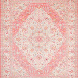 Ultra Soft Area Rug, Non Slip, Stain Resistant, Washable Area Rugs for Living Room, Bedroom, Calming Ogee Medallion Scheme(Pink)