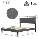 Marco de cama con plataforma tapizada de perfil bajo gris ODIKA (completo)
