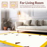 Ultra Soft Area Rug, Non Slip, Stain Resistant, Washable Area Rugs for Living Room, Bedroom, Elegant Light Toned Fungi Graphic(Yellow)
