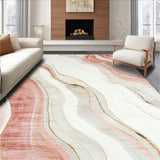 Ultra Soft Area Rug, Non Slip, Stain Resistant, Washable Area Rugs for Living Room, Bedroom, Modern Marble Inspired Area with Blush and Cream Abstract Swirls(White)