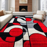 Sophia Collection Hand Carved Rug Contemporary Abstract Red Black Grey(Red)