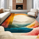 Ultra Soft Area Rug, Non Slip, Stain Resistant, Washable Area Rugs for Living Room, Bedroom, Colorful Geometric Abstract Motif(Orange)