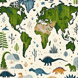 Beige Interactive with Dinosaur Figures and Artistic World Map(Green)