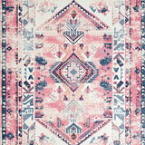 Ultra Soft Area Rug, Non Slip, Stain Resistant, Washable Area Rugs for Living Room, Bedroom, Playful Vintage Medallion Style(Pink)
