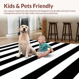 Ultra Soft Area Rug, Non Slip, Stain Resistant, Washable Area Rugs for Living Room, Bedroom, Modern Stripe Symphony Rug Black & White Geometric Floor Covering(Black)