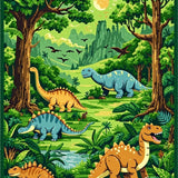Dinosaur Themed Vibrant Safari Landscape(Green)