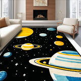 Ultra Soft Area Rug, Non Slip, Stain Resistant, Washable Area Rugs for Living Room, Bedroom, Colorful Cosmic Cartoon Landscape(Black)