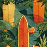 Ultra Soft Area Rug, Non Slip, Stain Resistant, Washable Area Rugs for Living Room, Bedroom, Beach Inspired Surfboard Area Rug with Exotic Tropical Flora(Orange)