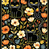 Ultra Soft Area Rug, Non Slip, Stain Resistant, Washable Area Rugs for Living Room, Bedroom, Playful Feline Floral Aesthetic(Black)