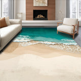 Beige Teal Ocean Scenery Coastal Beach Theme Indoor Floor(Blue)