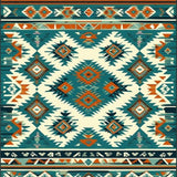 Vibrant Tribal Geometry Rug with Intricate Linear Motifs and Bold Shapes(Turquoise)