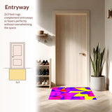 Ultra Soft Area Rug, Non Slip, Stain Resistant, Washable Area Rugs for Living Room, Bedroom, Playful Multicolor Graphic Geometry(Pink)