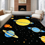 Ultra Soft Area Rug, Non Slip, Stain Resistant, Washable Area Rugs for Living Room, Bedroom, Playful Stellar Exploration Theme(Black)
