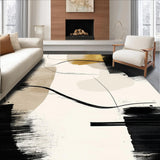 Beige with Abstract Black Brushstroke and Linear Accents(Beige)