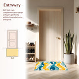 Ultra Soft Area Rug, Non Slip, Stain Resistant, Washable Area Rugs for Living Room, Bedroom, Surfboard Splash Rug with Ocean Wave Bands and Funky Nautical Graphic Elements(Yellow)