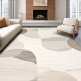 Contemporary Ivory Beige Area with Fluid Abstract Wave and Circle Motifs(Beige)