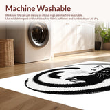 Ultra Soft Area Rug, Non Slip, Stain Resistant, Washable Area Rugs for Living Room, Bedroom, Round Yin Yang Cat Rug for Bathroom Decor(Black)
