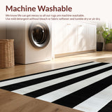 Ultra Soft Area Rug, Non Slip, Stain Resistant, Washable Area Rugs for Living Room, Bedroom, Bold Striped Accent Floor Carpet(Black)