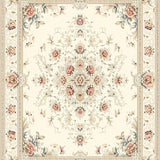 Ultra Soft Area Rug, Non Slip, Stain Resistant, Washable Area Rugs for Living Room, Bedroom, Timeless Circular Area with Vintage Inspired Floral Medallion(Beige)
