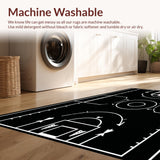 Vintage Basketball Play Diagram Rug with Chalkboard Style Court Sketch(White)