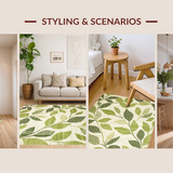 Ultra Soft Area Rug, Non Slip, Stain Resistant, Washable Area Rugs for Living Room, Bedroom, Fresh Tropical Greenery Theme(Beige)