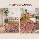 Ultra Soft Area Rug, Non Slip, Stain Resistant, Washable Area Rugs for Living Room, Bedroom, Elegant Retro Geometric Elements(Orange)