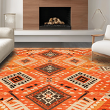 Ultra Soft Area Rug, Non Slip, Stain Resistant, Washable Area Rugs for Living Room, Bedroom, Chic Tribal Linear Composition(Orange)