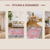 Ultra Soft Area Rug, Non Slip, Stain Resistant, Washable Area Rugs for Living Room, Bedroom, Rustic Soft Toned Geometric Beauty(Pink)