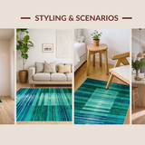 Ultra Soft Area Rug, Non Slip, Stain Resistant, Washable Area Rugs for Living Room, Bedroom, Modern Earthy Geometric Fusion(Blue)